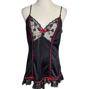 Vintage Black and Red Lace Top Nightie